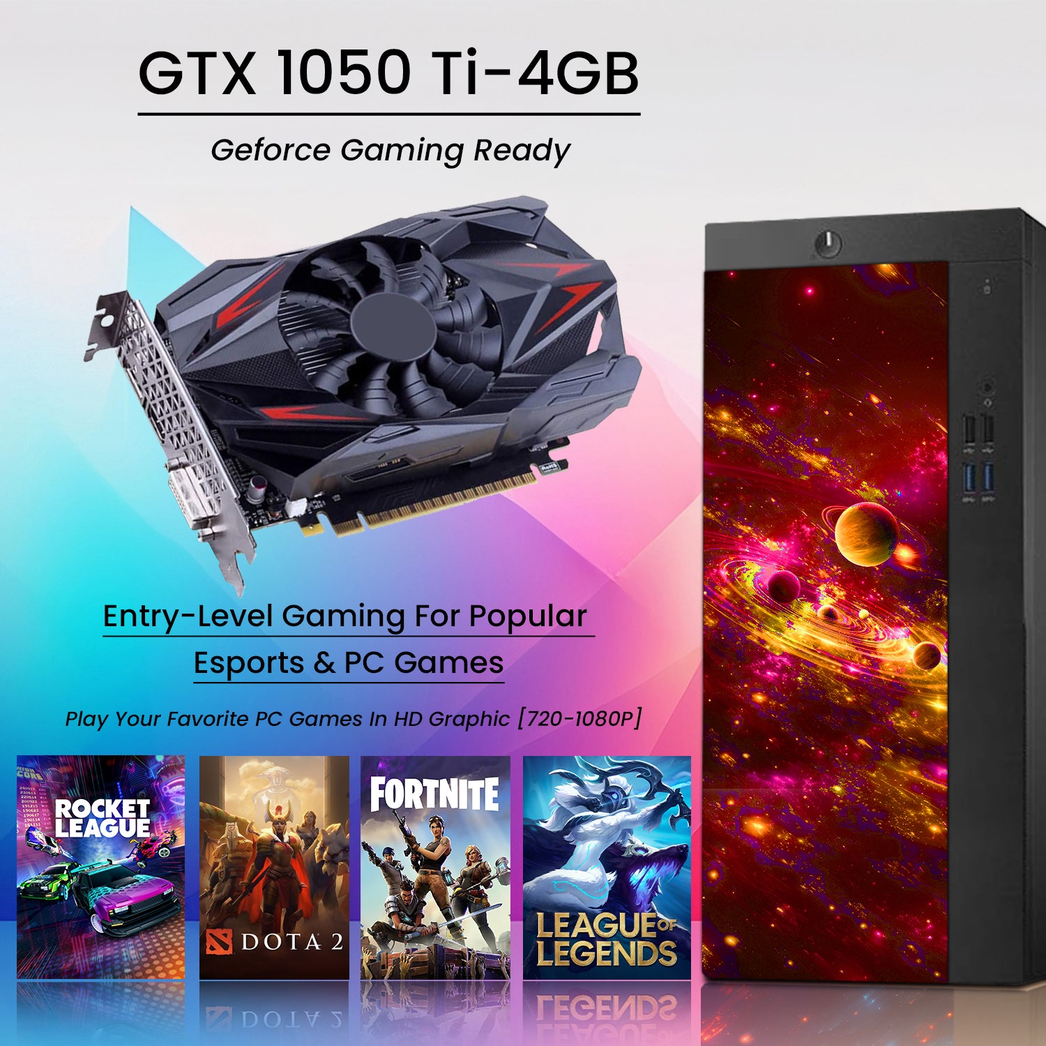 AXOII COSMOS RGB Gaming Desktop Computer PC, Intel Core I5/I7  Processor, Graphics Card - RX 550 / GTX 1050 / GTX 1650 / RTX 3050, 32GB DDR4 RAM, 1TB NVMe SSD, Wi-Fi, Bluetooth - Windows11 Pro