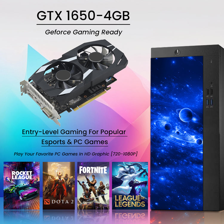 AXOII COSMOS RGB Gaming Desktop Computer PC, Intel Core I5/I7  Processor, Graphics Card - RX 550 / GTX 1050 / GTX 1650 / RTX 3050, 32GB DDR4 RAM, 1TB NVMe SSD, Wi-Fi, Bluetooth - Windows11 Pro