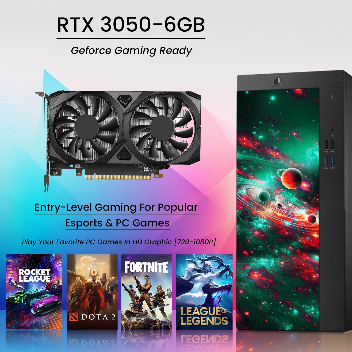 AXOII COSMOS RGB Gaming Desktop Computer PC, Intel Core I5/I7 Processor, Graphics Card - RX 550 / GTX 1050 / GTX 1650 / RTX 3050, 32GB DDR4 RAM, 1TB NVMe SSD, Wi-Fi, Bluetooth - Windows11 Pro