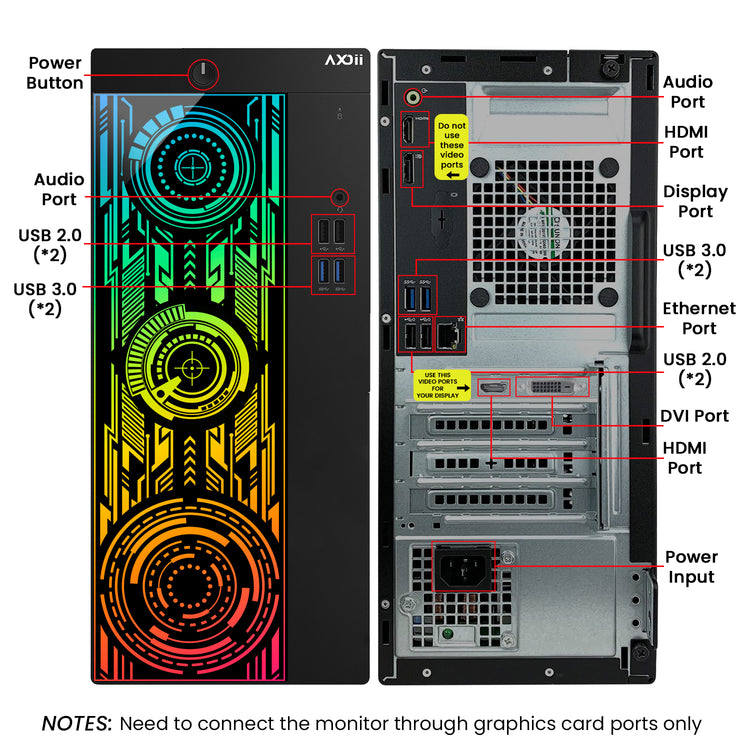 AXOII ELECTRA RGB Gaming Desktop Computer PC, Intel Core - I5/I7 Processor, Graphics Card - RX 550 / GTX 1050 / GTX 1650 / RTX 3050, 32GB DDR4 RAM, 1TB NVMe SSD, Wi-Fi, Bluetooth - Windows 11 Pro