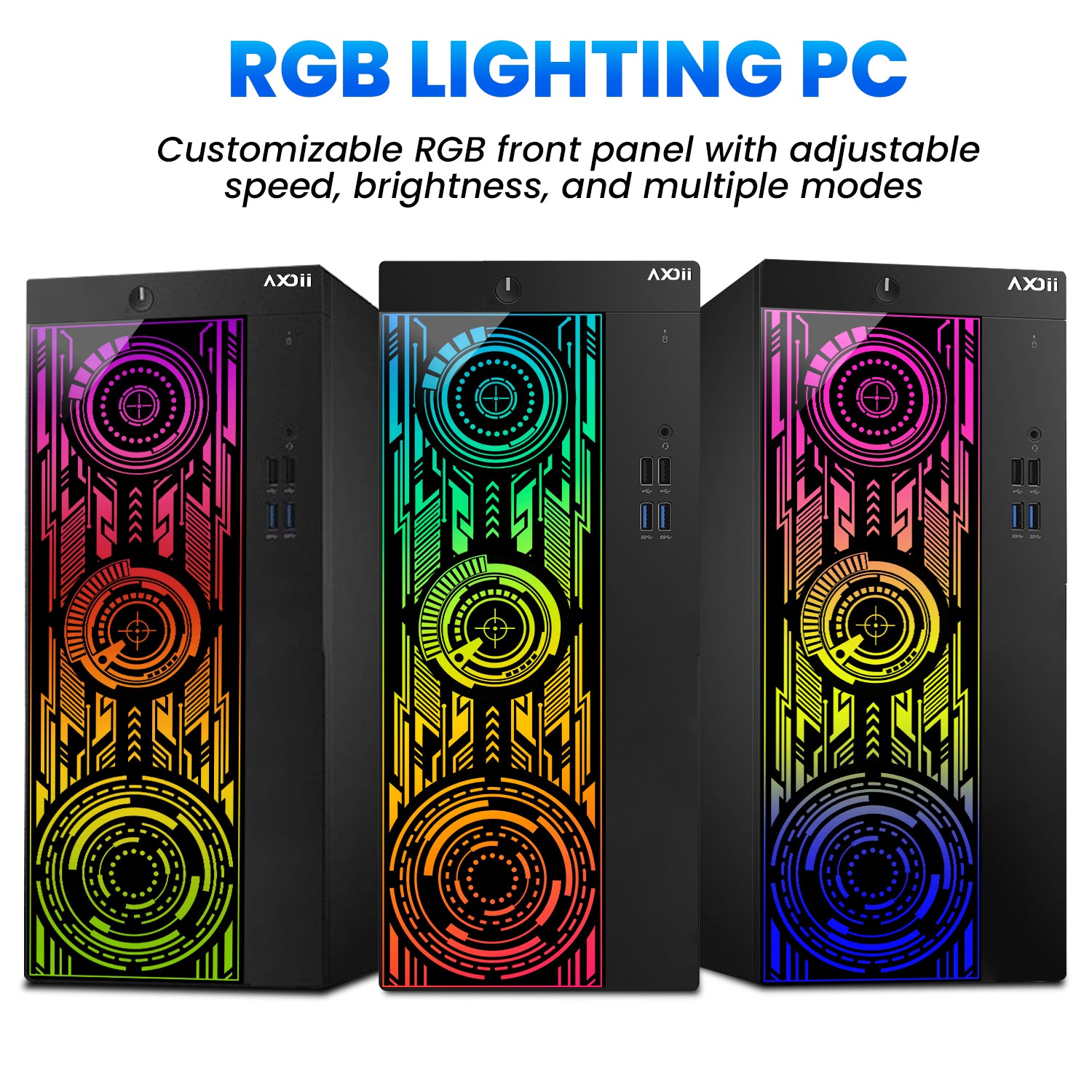 AXOII ELECTRA RGB Gaming Desktop Computer PC, Intel Core I7 Processor, Graphics Card - RX 550 / GTX 1050 / GTX 1650 / RTX 3050, 32GB DDR4 RAM, 1TB SSD / NVMe SSD, Wi-Fi, Bluetooth - Windows 10 Pro
