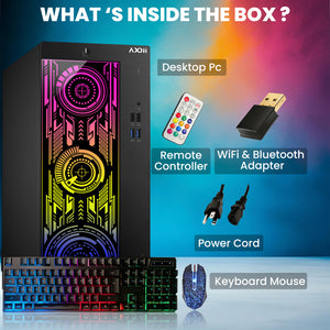 AXOII ELECTRA RGB Gaming Desktop Computer PC, Intel Core - I5/I7 Processor, Graphics Card - RX 550 / GTX 1050 / GTX 1650 / RTX 3050, 32GB DDR4 RAM, 1TB NVMe SSD, Wi-Fi, Bluetooth - Windows 11 Pro
