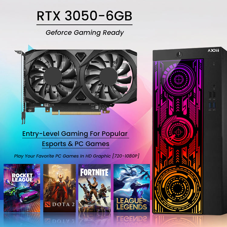 AXOII ELECTRA RGB Gaming Desktop Computer PC, Intel Core I7 Processor, Graphics Card - RX 550 / GTX 1050 / GTX 1650 / RTX 3050, 32GB DDR4 RAM, 1TB SSD / NVMe SSD, Wi-Fi, Bluetooth - Windows 10 Pro
