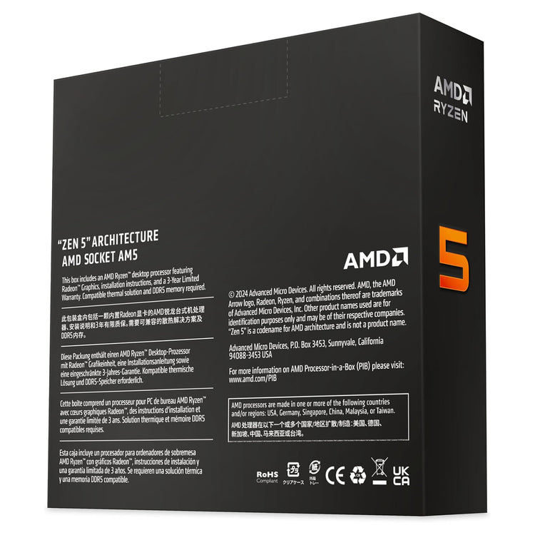 AMD Ryzen 5 9600X - 6 Cores, 12 Thread Desktop Pure Gaming performance Processor With Ryzen 9000 Series, Up to 5.4 GHz Max Boost Clock - (100-100001405WOF)
