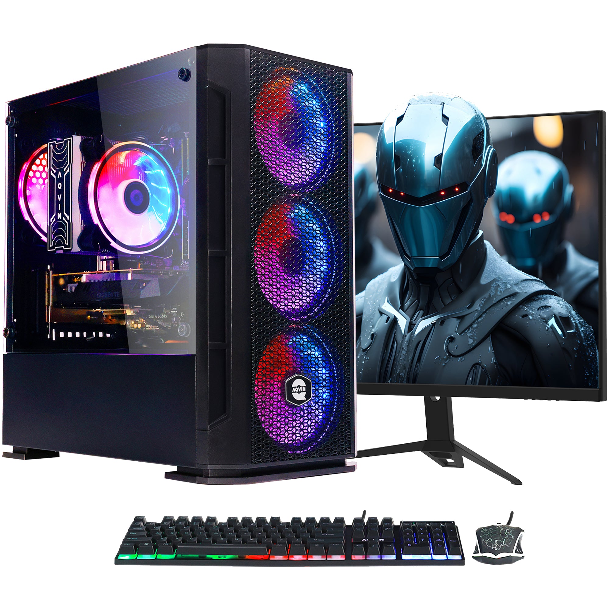 AQVIN Gaming PC Tower Desktop Computer Combo, Intel Core i7 up to 4.00 GHz, 32GB DDR4 RAM, 1TB - 2TB SSD, RX 580, GTX 1660s, RTX 3050, RTX 3060, Windows 10 Pro, WIFI - 27 inch Curved Gaming Monitor