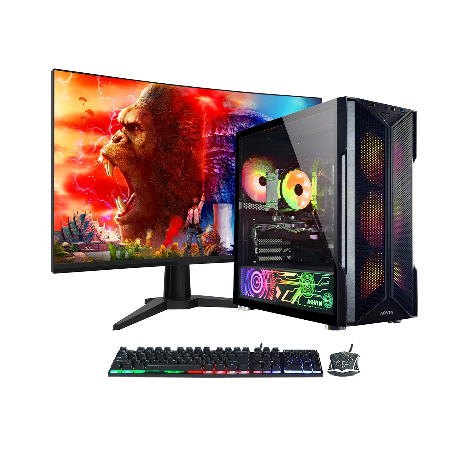 AQVIN AQ20 Gaming Desktop Computer Combo, New 24 inch/ 27 inch Gaming Curved monitor (Intel Hexa Core i7 Processor| 32GB DDR4 RAM| 1TB - 2TB SSD| GTX 1660s, RTX 3050, 3060, 5060| Windows 11 Pro)