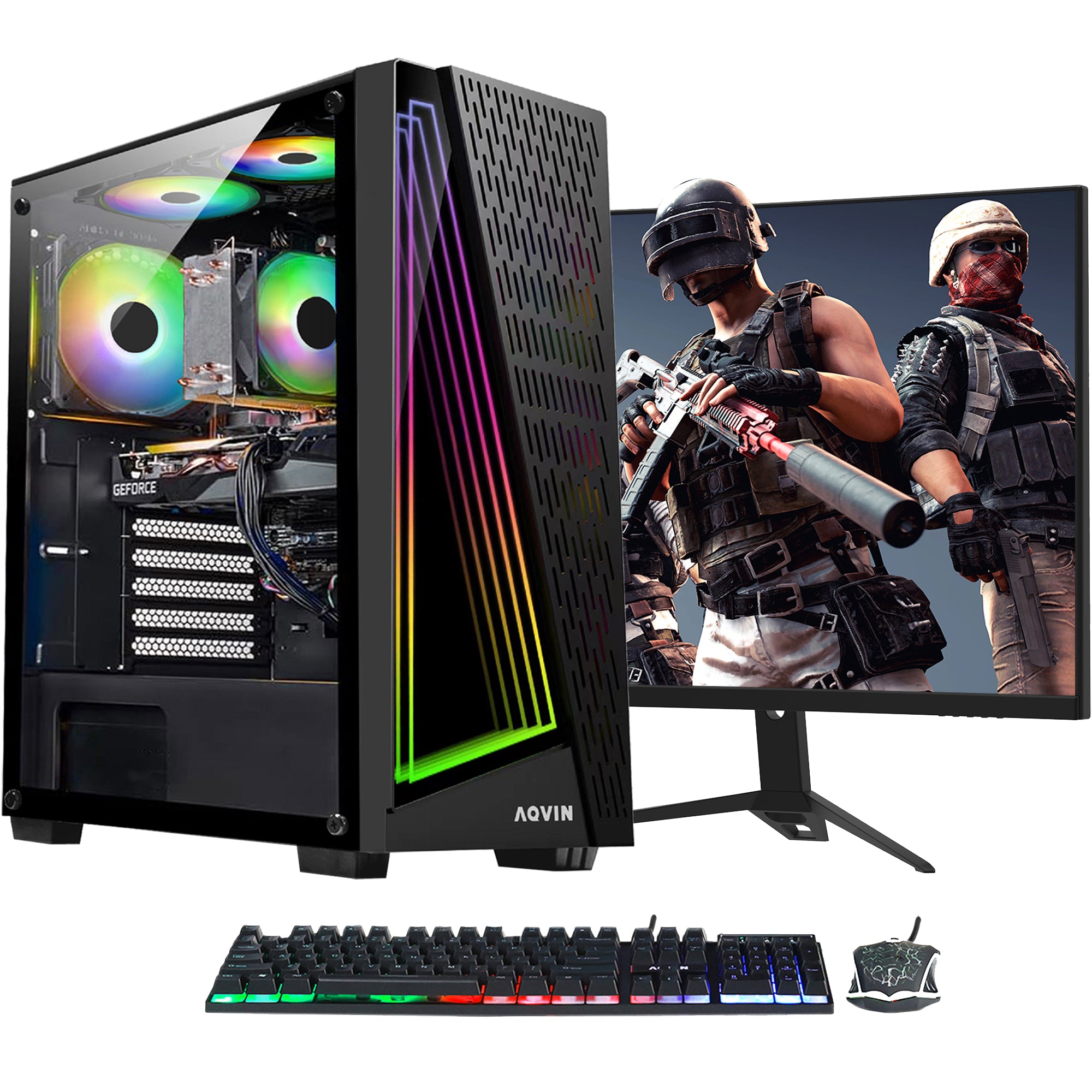 AQVIN Gaming PC Tower Desktop Computer Combo, Intel Core i7 up to 4.60 GHz, 32GB DDR4 RAM, 1TB - 2TB SSD, RX 580, GTX 1660s, RTX 3050, RTX 3060, Windows 11 Pro, WIFI - 27 inch Curved Gaming Monitor