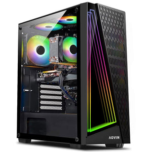 AQVIN Gaming PC Tower Desktop Computer Combo, Intel Core i7 up to 4.60 GHz, 32GB DDR4 RAM, 1TB - 2TB SSD, RX 580, GTX 1660s, RTX 3050, RTX 3060, Windows 11 Pro, WIFI - 27 inch Curved Gaming Monitor
