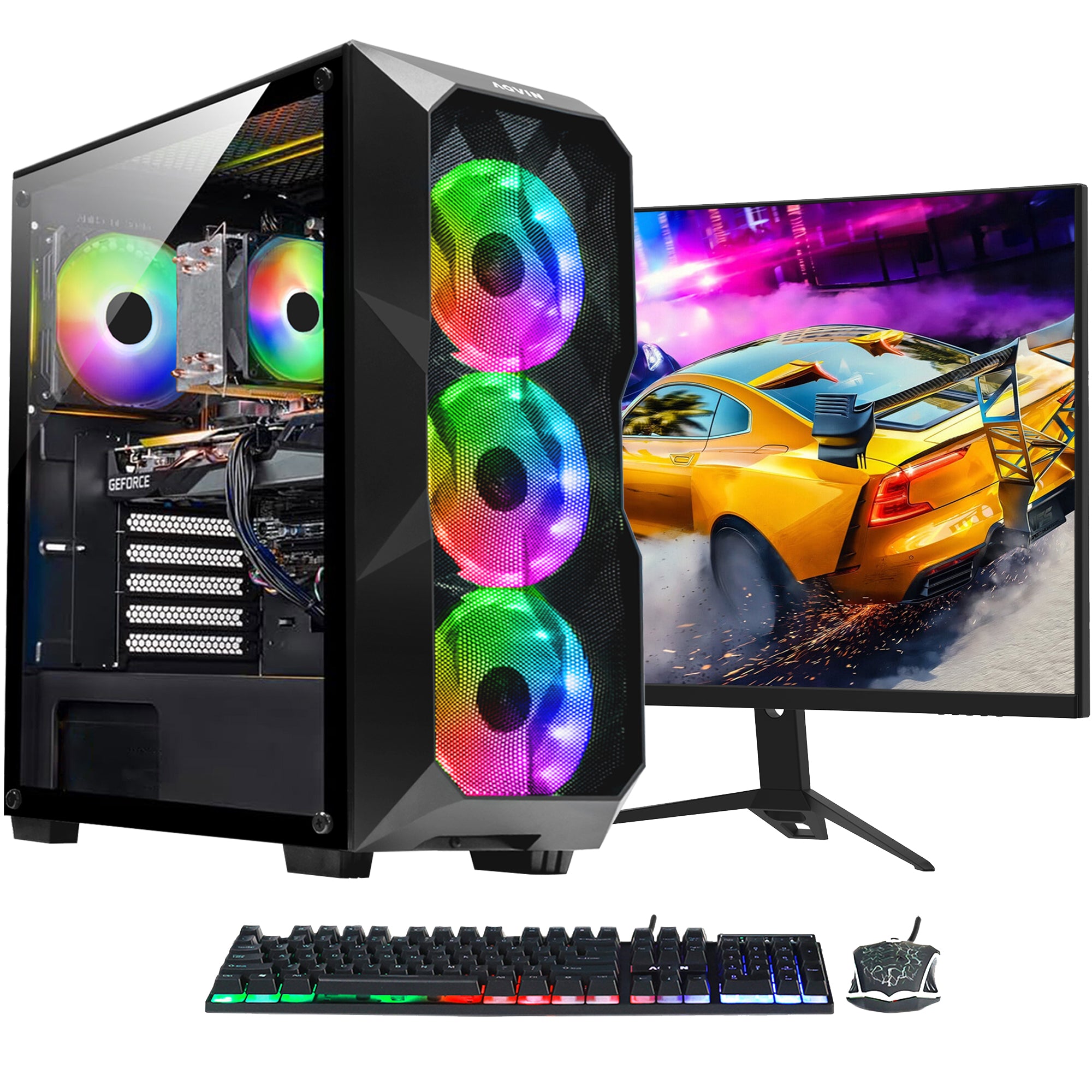 AQVIN Gaming PC Tower Desktop Computer Combo, Intel Core i7 up to 4.60 GHz, 32GB DDR4 RAM, 1TB - 2TB SSD, RX 580, GTX 1660s, RTX 3050, RTX 3060, Windows 11 Pro, WIFI - 27 inch Curved Gaming Monitor