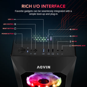 AQVIN AQB70 Gaming Desktop Computer PC Tower - Black (Intel Core i7 Processor up to 4.00 GHz/ 32GB DDR4 RAM/ 1TB - 2TB SSD/ GeForce RTX 3050, 3060 Graphics Card/ Windows 10 Pro) WiFi Ready