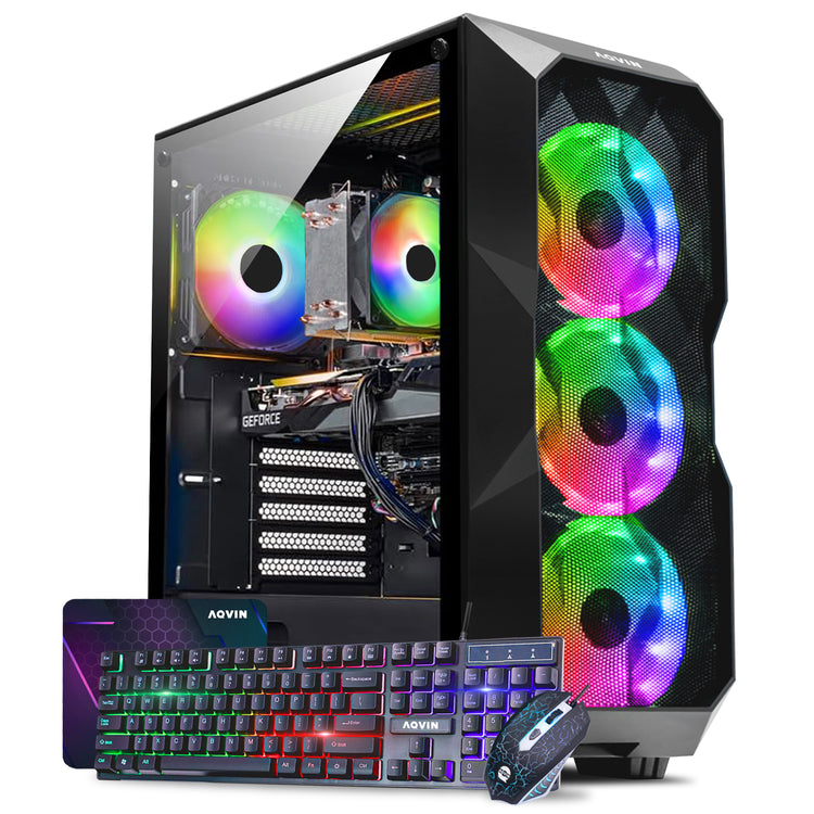AQVIN AQW70/ AQB70 Gaming PC Tower - 27 inch Curved Gaming Monitor (Intel Core i7 Processor/ 32GB DDR4 RAM/ 1TB - 2TB SSD/ GeForce RTX 3050, 3060, 5060 GPU/ Windows 11 Pro) WiFi Ready