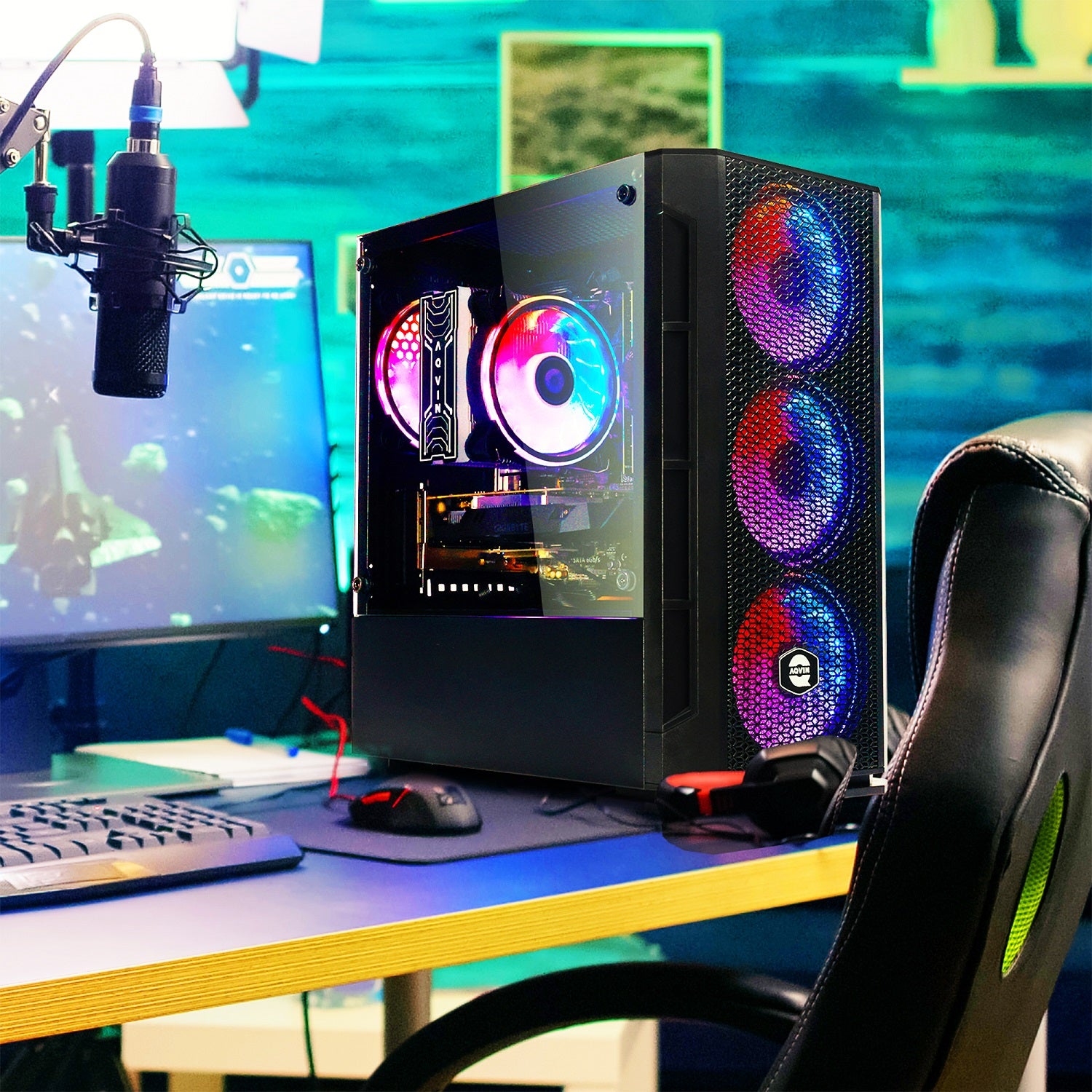 AQVIN AQ10 Gaming Desktop Computer Combo Tower | RGB Fan Lights | Core i7 CPU up to 4.60 GHz | 32GB DDR4 RAM | 1TB - 2TB SSD | RX 580, GTX 1050Ti, 1630, 1650, 1660s | Windows 11 Pro | Gaming Keyboard and Mouse