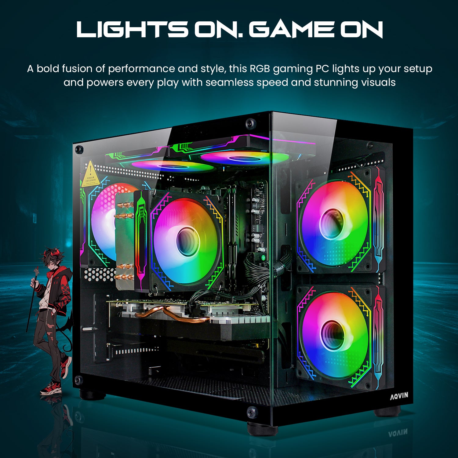 AQVIN NEON Windows 11 Pro Mini Gaming PC - NVIDIA Graphics GeForce RTX 3050 6GB GDDR6, Intel Core i7 - 8th Gen Up to 4.60 GHz Processor, 32GB DDR4 RAM, 1TB NVMe SSD - 2TB NVMe SSD, RGB Keyboard Mouse
