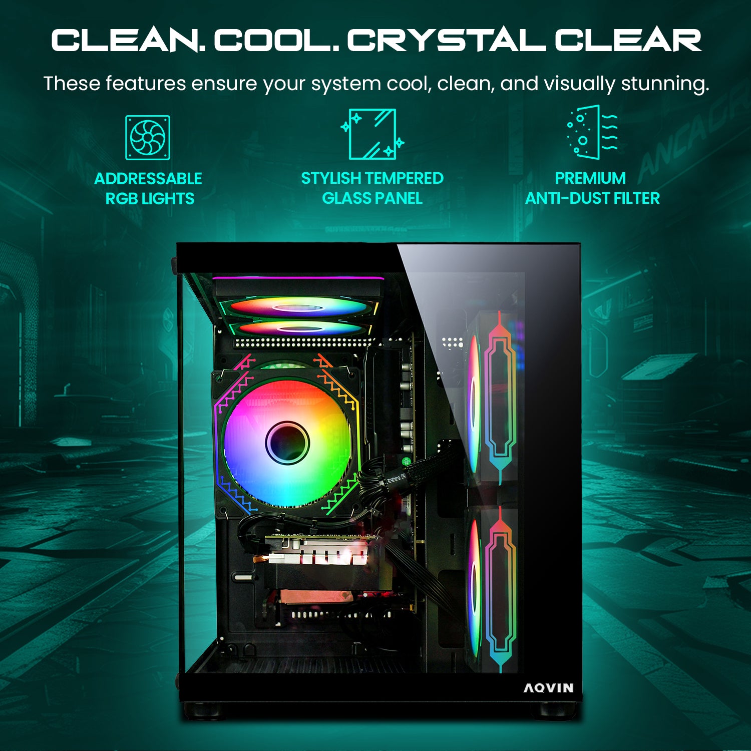 AQVIN NEON Windows 11 Pro Mini Gaming PC - NVIDIA Graphics GeForce RTX 3050 6GB GDDR6, Intel Core i7 - 8th Gen Up to 4.60 GHz Processor, 32GB DDR4 RAM, 1TB NVMe SSD - 2TB NVMe SSD, RGB Keyboard Mouse