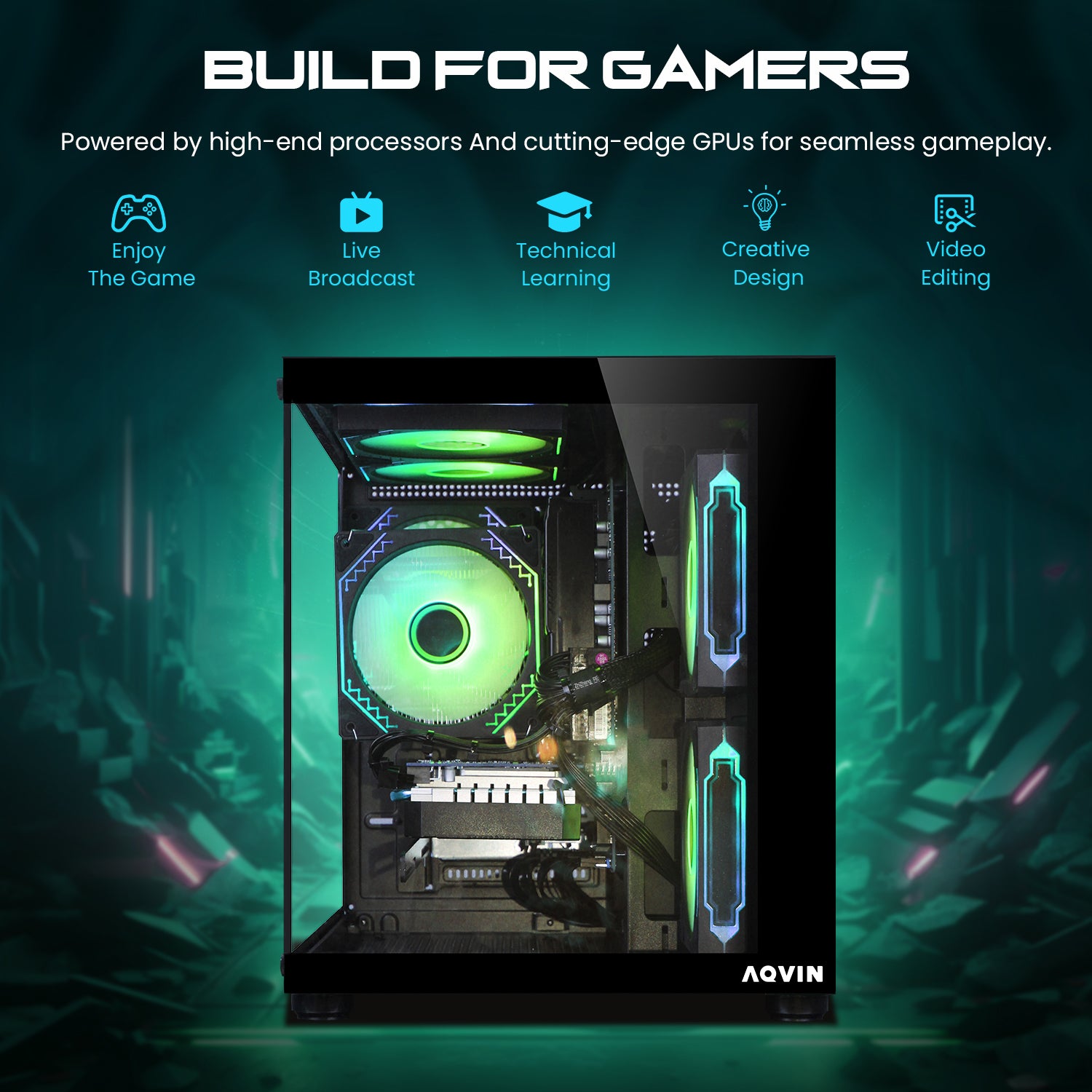 AQVIN NEON Windows 11 Pro Mini Gaming PC - NVIDIA Graphics GeForce RTX 3050 6GB GDDR6, Intel Core i7 - 8th Gen Up to 4.60 GHz Processor, 32GB DDR4 RAM, 1TB NVMe SSD - 2TB NVMe SSD, RGB Keyboard Mouse