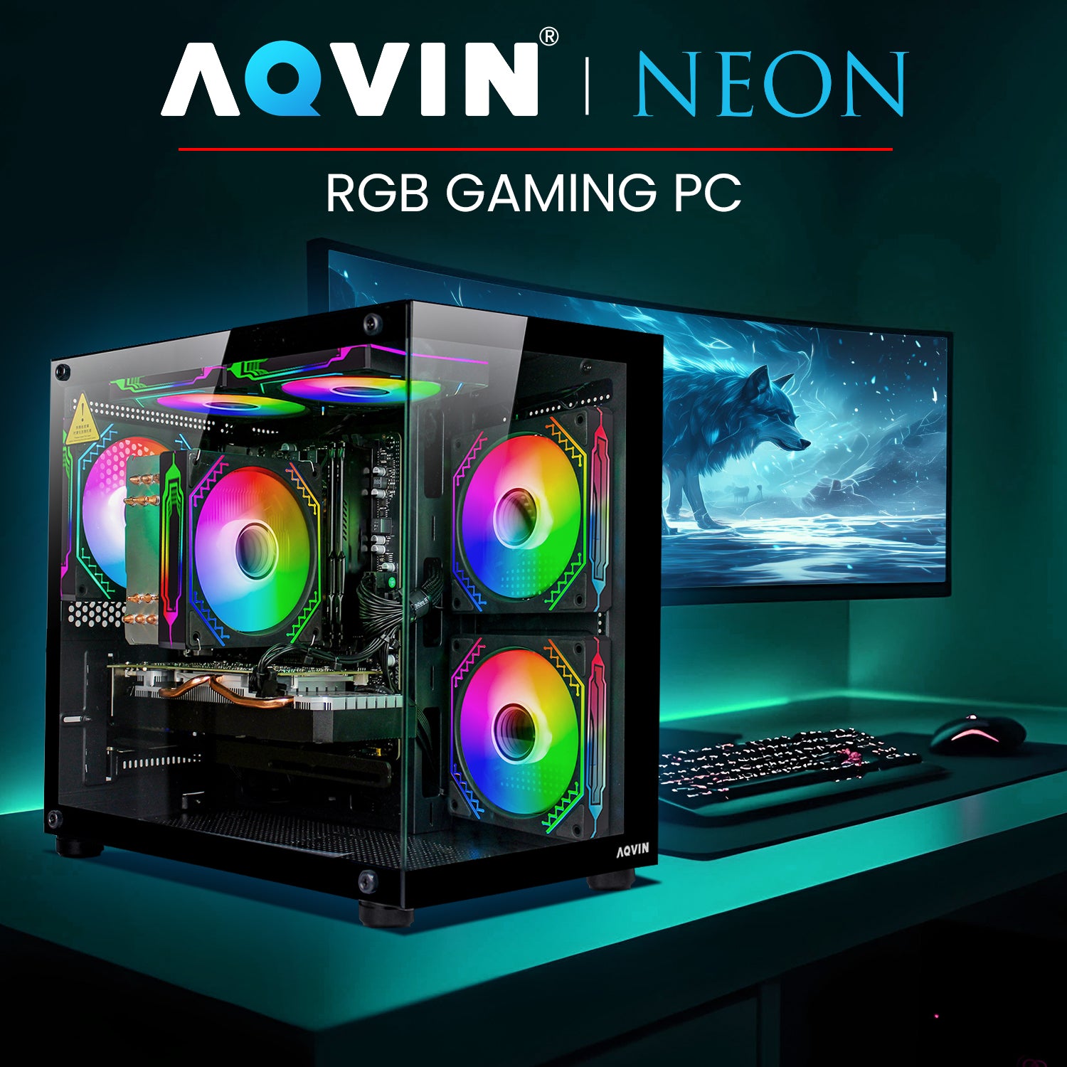 AQVIN NEON Windows 11 Pro Mini Gaming PC - NVIDIA Graphics GeForce RTX 3050 6GB GDDR6, Intel Core i7 - 8th Gen Up to 4.60 GHz Processor, 32GB DDR4 RAM, 1TB NVMe SSD - 2TB NVMe SSD, RGB Keyboard Mouse