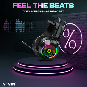 AQVIN Q310 RGB Wired Gaming Headset, RGB Backlight, 7.1 Stereo Surround Sound, 50MM Drivers, Adjustable Microphone, Over-Ear Headphones for PC, Laptop etc - Black
