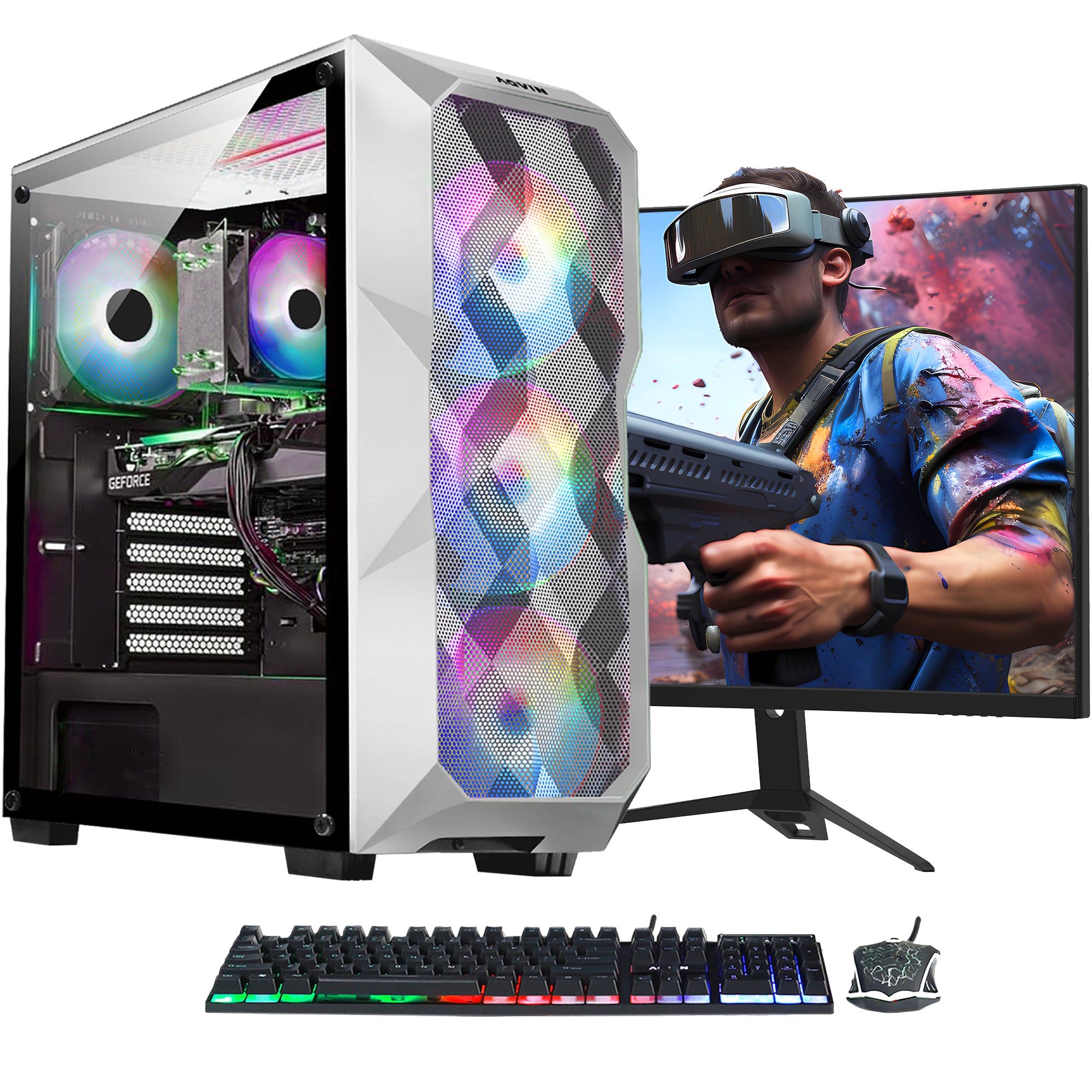 AQVIN Gaming PC Tower Desktop Computer Combo, Intel Core i7 up to 4.00 GHz, 32GB DDR4 RAM, 1TB - 2TB SSD, RX 580, GTX 1660s, RTX 3050, RTX 3060, Windows 10 Pro, WIFI - 27 inch Curved Gaming Monitor