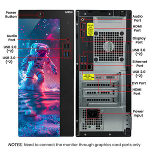 AXOII SPACEMAN RGB Gaming Desktop Computer PC, Intel Core I5/I7 Processor, Graphics Card - RX 550 / GTX 1050 / GTX 1650 / RTX 3050, 32GB DDR4 RAM, 1TB NVMe SSD, Wi-Fi, Bluetooth - Windows11 Pro