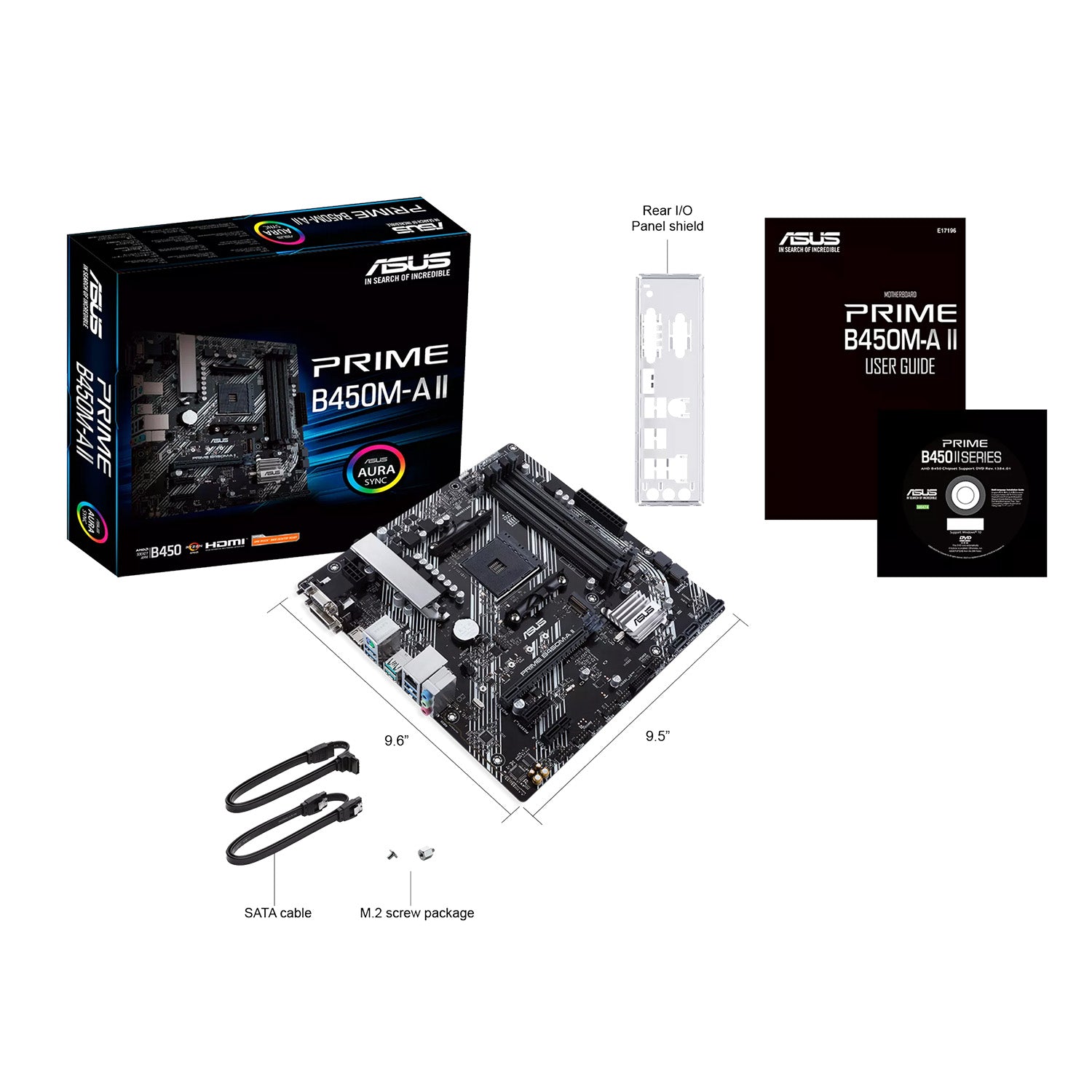 ASUS PRIME B450M-A II Micro ATX Motherboard, AMD B450 Chipset, AM4 Socket - AMD Ryzen, upto 128GB DDR4, PCIe 3.0, M.2 Slot, HDMI 2.0b/DVI/D-Sub, BIOS Flashback and Aura Sync RGB Lights