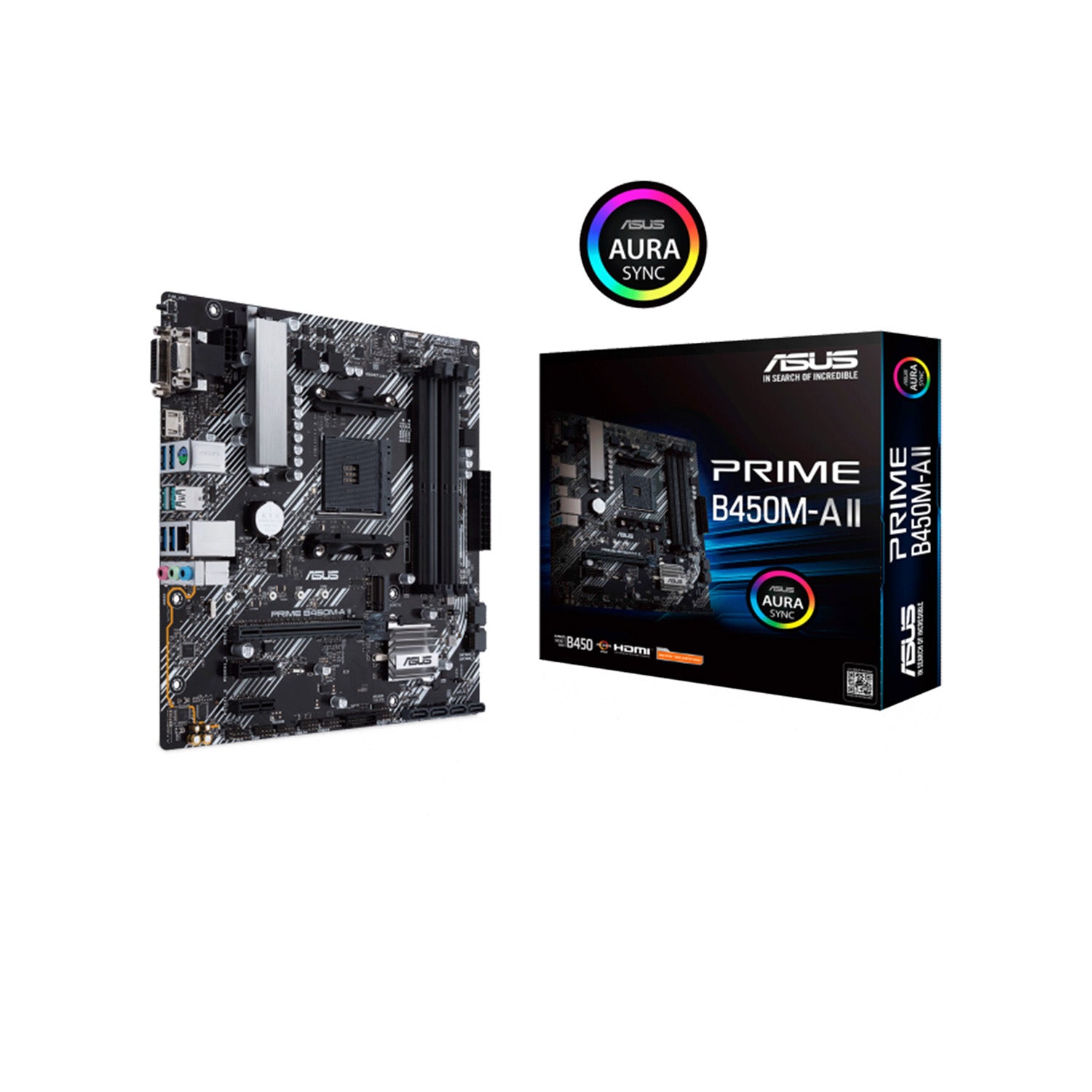 ASUS PRIME B450M-A II Micro ATX Motherboard, AMD B450 Chipset, AM4 Socket - AMD Ryzen, upto 128GB DDR4, PCIe 3.0, M.2 Slot, HDMI 2.0b/DVI/D-Sub, BIOS Flashback and Aura Sync RGB Lights