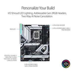 ASUS Prime Z690-A (upto 192GB) LGA1700, Z690 Chipset, (Intel 12th&13th) Windows 11, DDR5, PCIe 5.0, M.2 slots and SATA 6Gb/s ports, Aura Sync RGB lighting, ATX Motherboard
