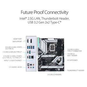 ASUS Prime Z690-A (upto 192GB) LGA1700, Z690 Chipset, (Intel 12th&13th) Windows 11, DDR5, PCIe 5.0, M.2 slots and SATA 6Gb/s ports, Aura Sync RGB lighting, ATX Motherboard