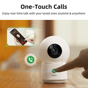 AOSU C2E Indoor Security Camera/ Wireless Dual-Band Wi-Fi With One-Button Call Function / Complete 360 Pan & Tilt Monitor / 2-Way Audio and Motion Tracking / IR Night Vision, Compatible with Alexa