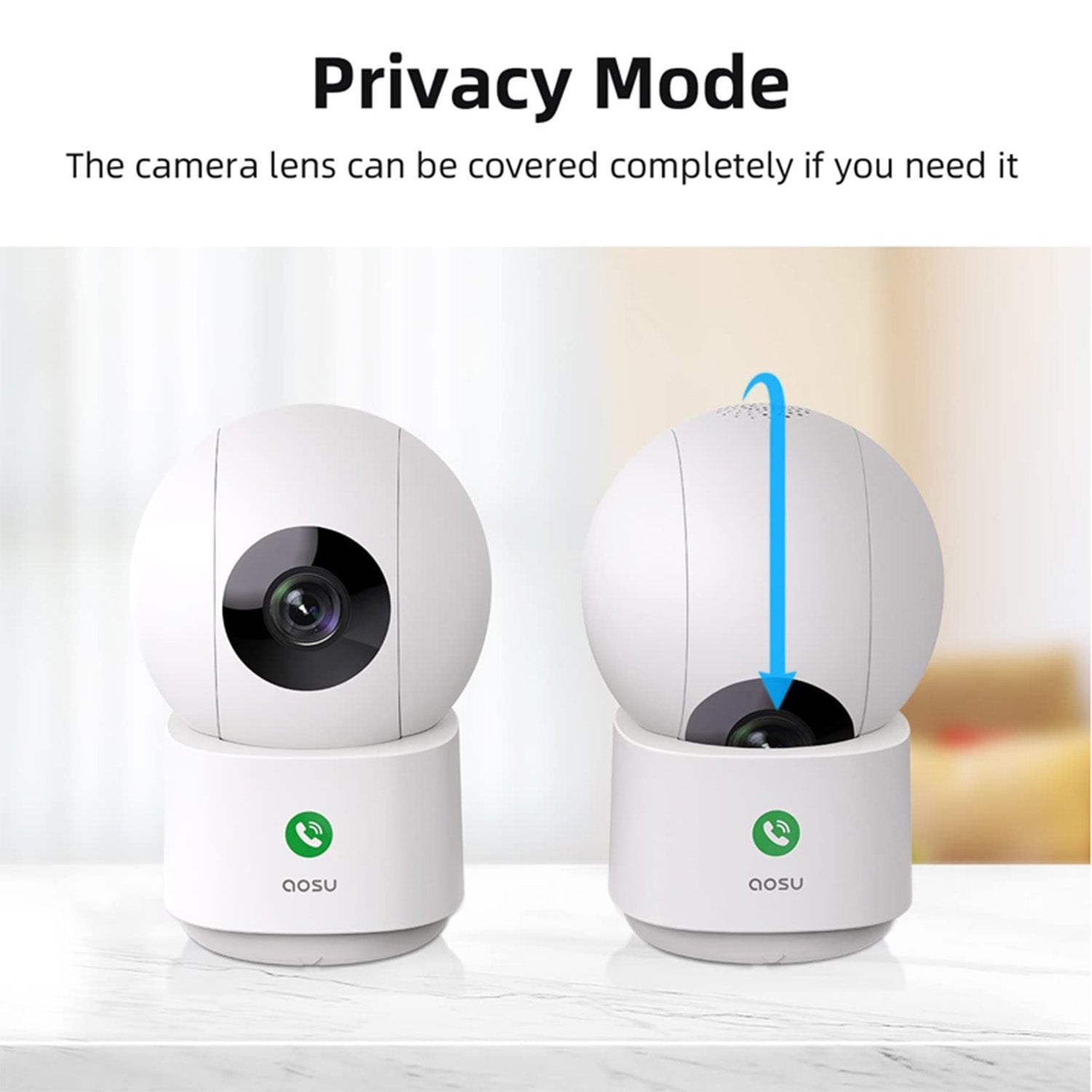 AOSU C2E Indoor Security Camera/ Wireless Dual-Band Wi-Fi With One-Button Call Function / Complete 360 Pan & Tilt Monitor / 2-Way Audio and Motion Tracking / IR Night Vision, Compatible with Alexa