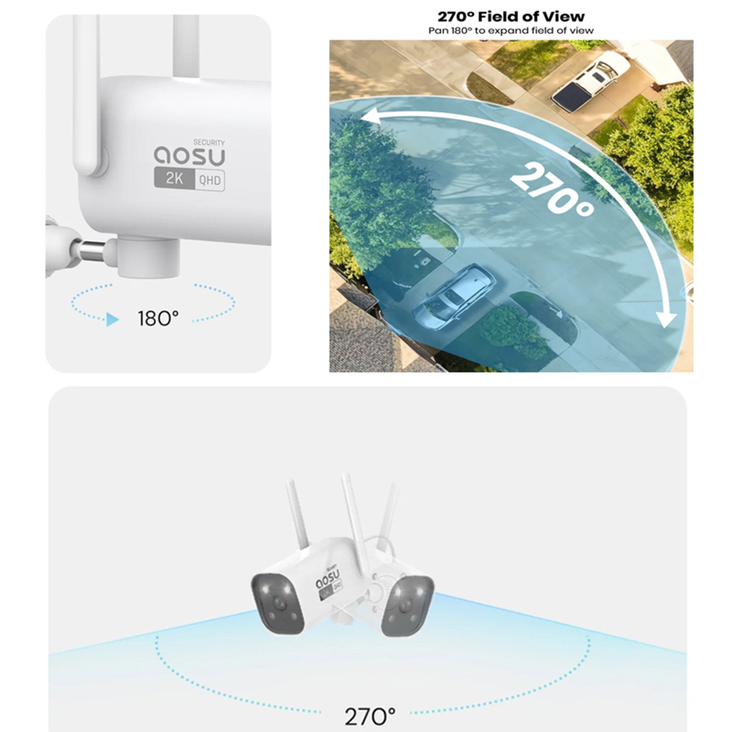 AOSU C4L 4MP, Dual-Band Wi-Fi, Outdoor Security Camera With Human Auto Tracking, Full-Color Night Vision and Motion Tracking, 270 Degree Field of View, Compatible With Alexa and Google Assistant