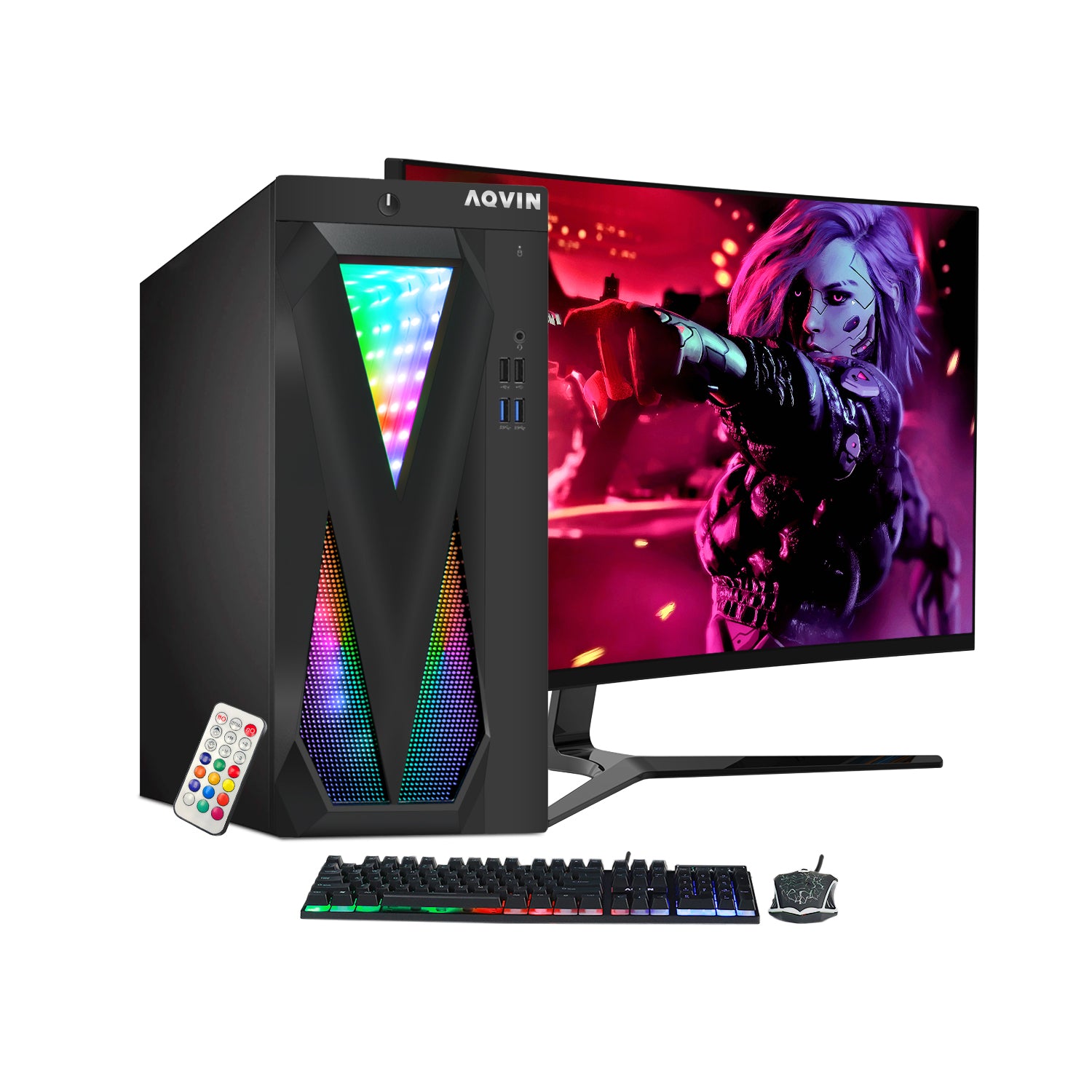 Gaming PC AQVIN Computer Tower PC, 27-inch Curved Gaming Monitor, Intel Core i7 - 6th/ 7th CPU,  32GB DDR4 RAM, 1TB SSD, RX 550/GTX1630/1050Ti/1650 HDMI, Windows 10 Pro, WIFI - Refurbished