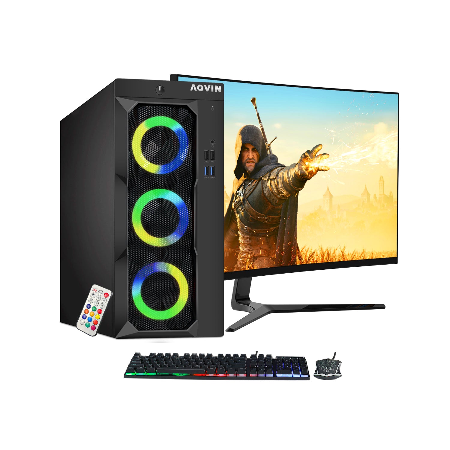 Gaming PC AQVIN Computer Tower PC, 27-inch Curved Gaming Monitor, Intel Core i7 - 6th/ 7th CPU,  32GB DDR4 RAM, 1TB SSD, RX 550/GTX1630/1050Ti/1650 HDMI, Windows 10 Pro, WIFI - Refurbished