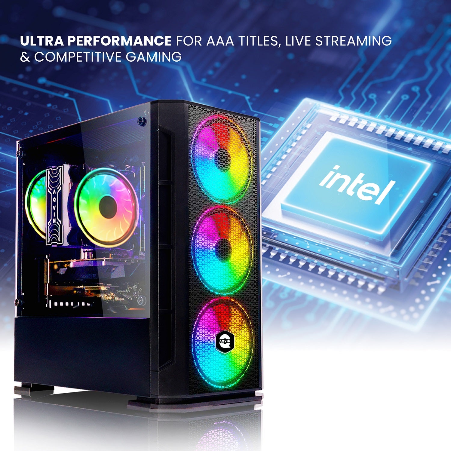 AQVIN AQ10 Gaming Desktop Computer Combo Tower | RGB Fan Lights | Core i7 CPU up to 4.60 GHz | 32GB DDR4 RAM | 1TB - 2TB SSD | RX 580, GTX 1050Ti, 1630, 1650, 1660s | Windows 11 Pro | Gaming Keyboard and Mouse