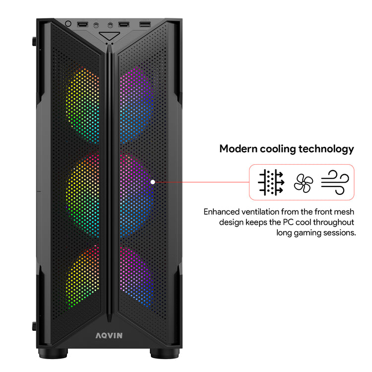 AQVIN AQ20 Gaming Desktop Computer Combo, New 24 inch/ 27 inch Gaming Curved monitor (Intel Hexa Core i7 Processor| 32GB DDR4 RAM| 1TB - 2TB SSD| GTX 1660s, RTX 3050, 3060, 5060| Windows 11 Pro)