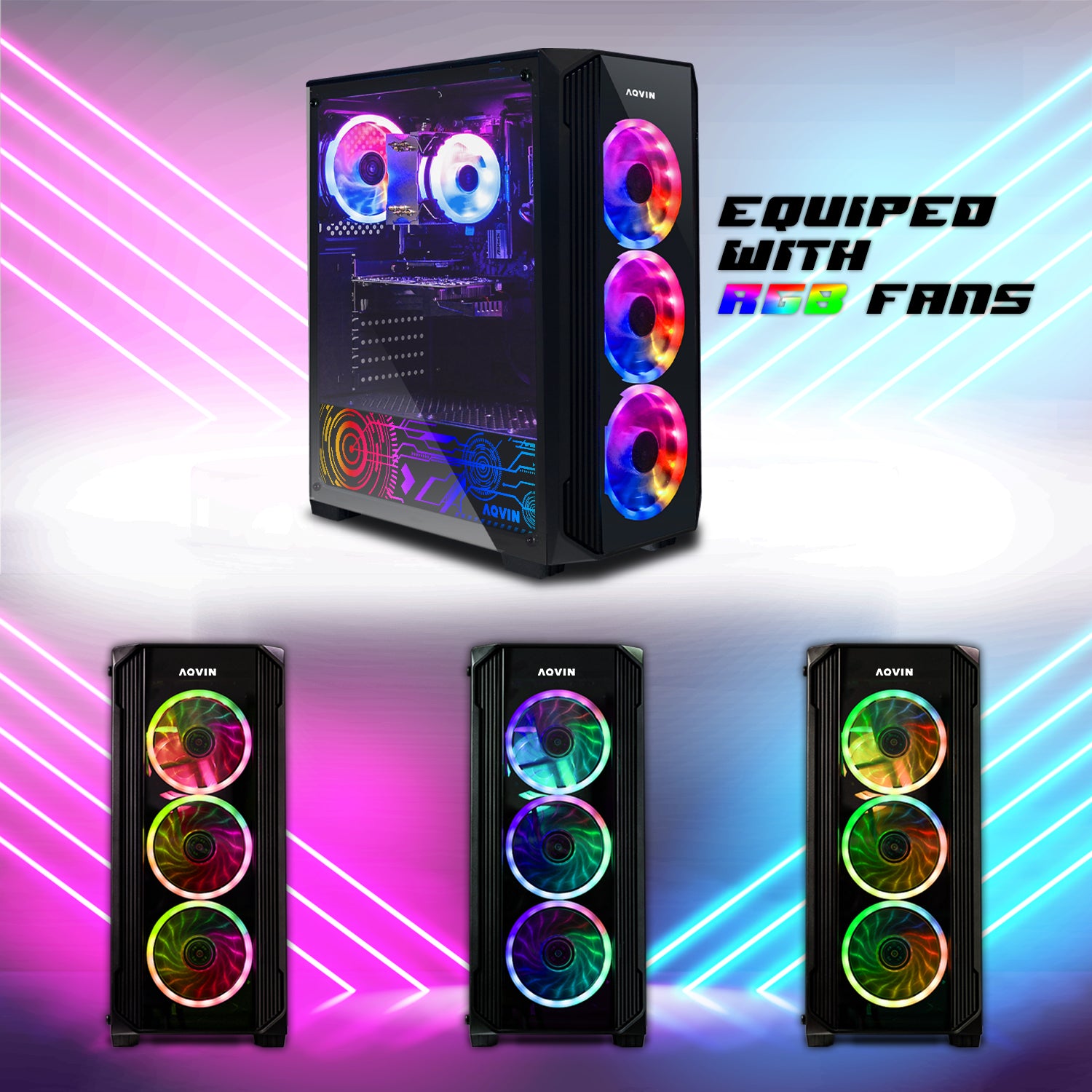 AQVIN Z-Force Gaming Desktop Tower PC/ 24 and 27 inch Curved Screen/ Intel Core i7 up to 4.60 GHz Processor/ RX 580, GTX 1660s, RTX 3050, 3060,5060/ 32GB DDR4 RAM/ 1TB - 2TB SSD/ WIFI/ Windows 11 Pro