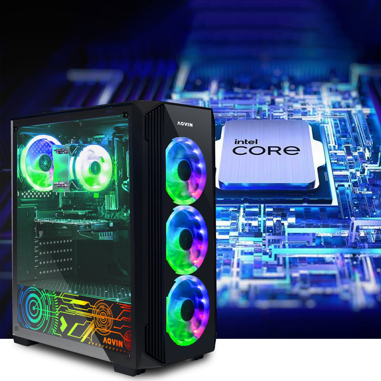 AQVIN Z-Force Gaming Desktop Tower PC/ Intel Core i7 up to 4.00 GHz Processor/ RX 580, GTX 1660s, RTX 3050, 3060, 4060/ 32GB DDR4 RAM/ 512GB - 2TB SSD/ WIFI/ Windows 10 Pro - Refurbished