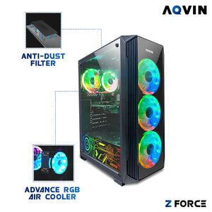 AQVIN Z-Force Gaming Desktop Computer Combo, New 24 inch/ 27 inch Gaming Curved monitor (Intel Hexa Core i7 Processor| 32GB DDR4 RAM| 1TB - 2TB SSD| GTX 1660s, RTX 3050, 3060, 4060| Windows 11 Pro)