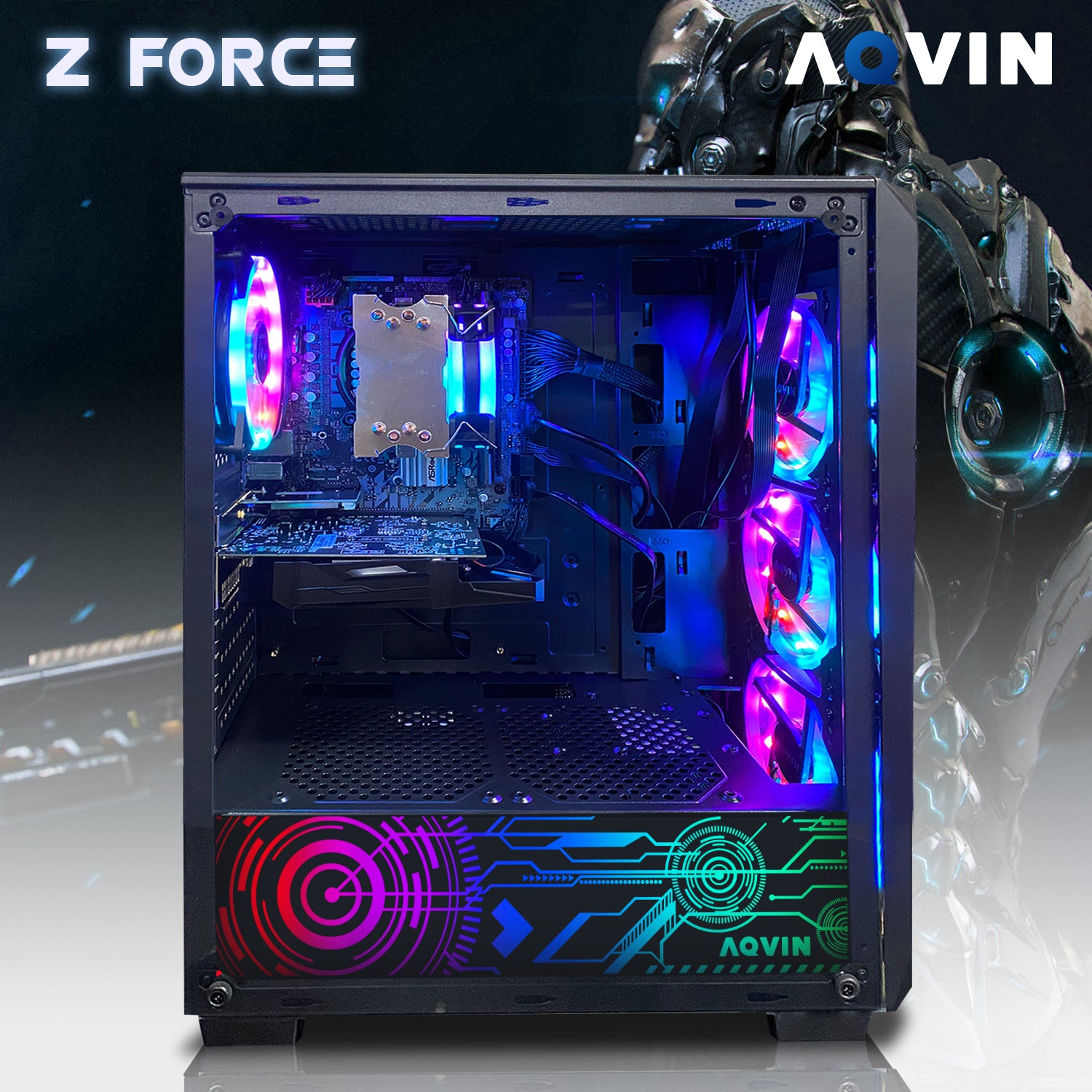 AQVIN Z-Force Gaming Desktop Computer Combo, New 24 inch/ 27 inch Gaming Curved monitor (Intel Hexa Core i7 Processor| 32GB DDR4 RAM| 1TB - 2TB SSD| GTX 1660s, RTX 3050, 3060, 4060| Windows 11 Pro)
