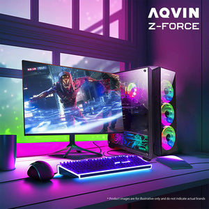 AQVIN Z-Force Gaming Desktop Computer Combo, New 24 inch/ 27 inch Gaming Curved monitor (Intel Hexa Core i7 Processor| 32GB DDR4 RAM| 1TB - 2TB SSD| GTX 1660s, RTX 3050, 3060, 4060| Windows 11 Pro)