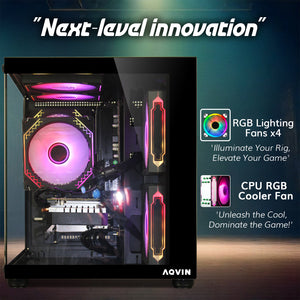 AQVIN NEON Windows 11 Pro Gaming PC - NVIDIA Graphics GeForce RTX 3050 6GB GDDR6, Intel Core i7 - 8th Gen Up to 4.60 GHz Processor, 32GB DDR4 RAM, 1TB NVMe SSD - 2TB NVMe SSD, RGB Keyboard Mouse