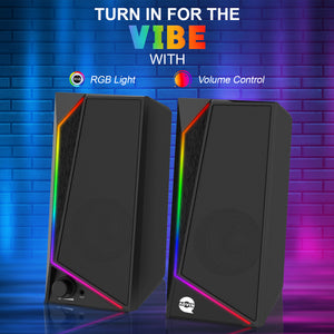 AQVIN (Q130) RGB Gaming Speakers - Wired and Bluetooth 5.0 Speakers For PC/Laptop/Monitor, 6 Colorful RGB Mode Gaming Speakers, Easy Access Volume Control
