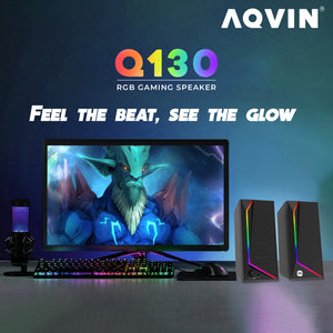 AQVIN (Q130) RGB Gaming Speakers - Wired and Bluetooth 5.0 Speakers For PC/Laptop/Monitor, 6 Colorful RGB Mode Gaming Speakers, Easy Access Volume Control