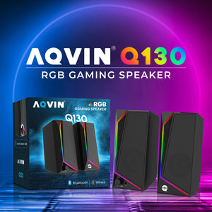 AQVIN (Q130) RGB Gaming Speakers - Wired and Bluetooth 5.0 Speakers For PC/Laptop/Monitor, 6 Colorful RGB Mode Gaming Speakers, Easy Access Volume Control