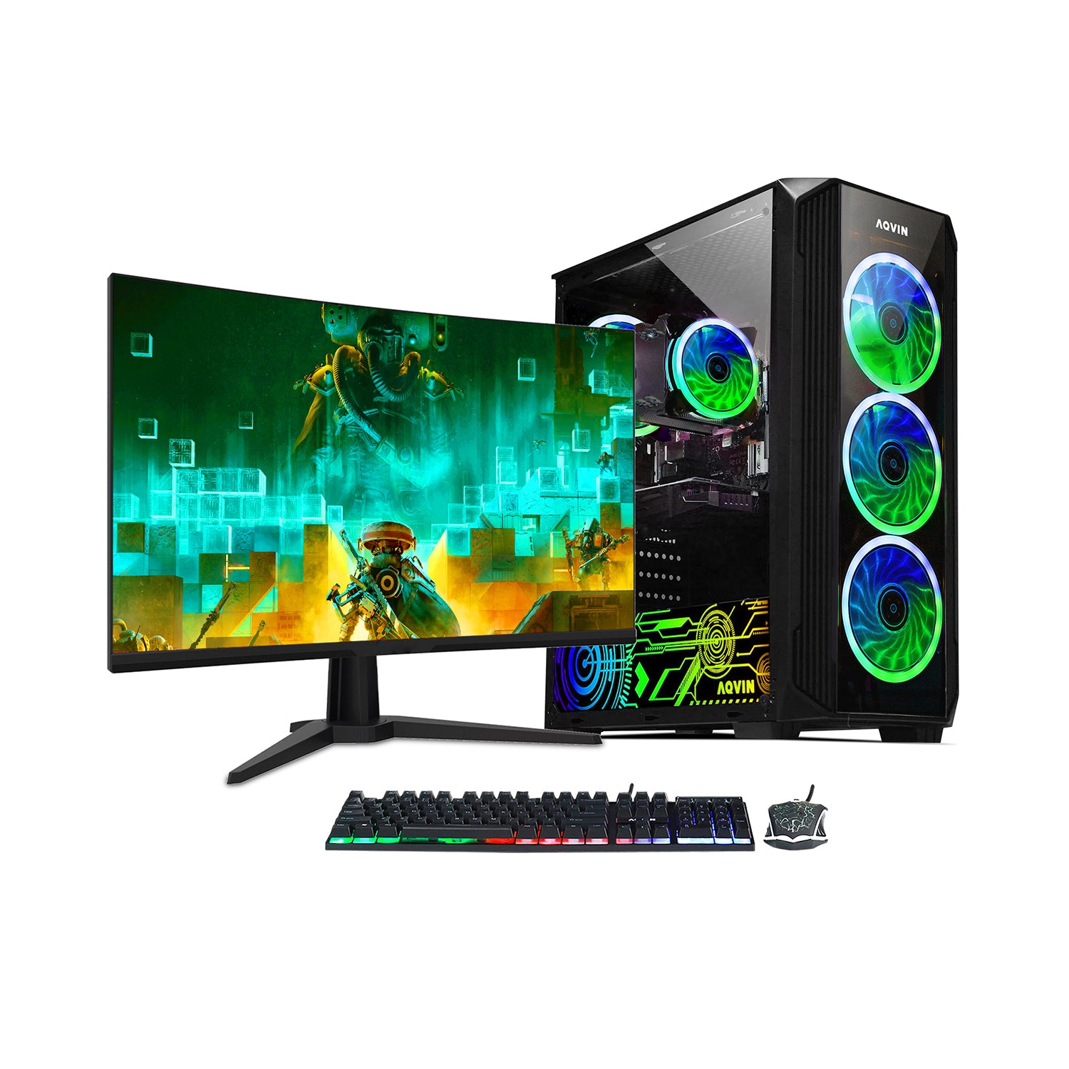 AQVIN Z-Force Gaming Desktop Computer Combo, New 24 inch/ 27 inch Gami
