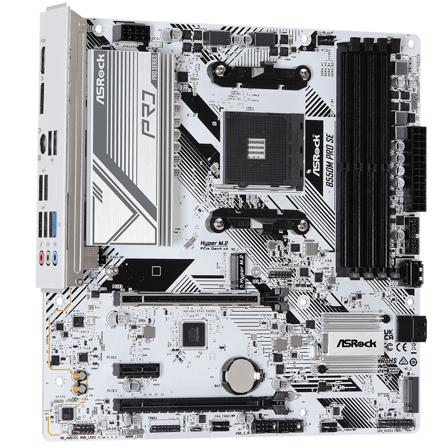 ASRock B550M Pro SE Motherboard - AMD PRO565 Chipset, AM4 Socket, SATA3 6Gbps ATX With DDR4 Up to 128GB Max Memory, Dual M.2 For SSD, HDMI, DisplayPort