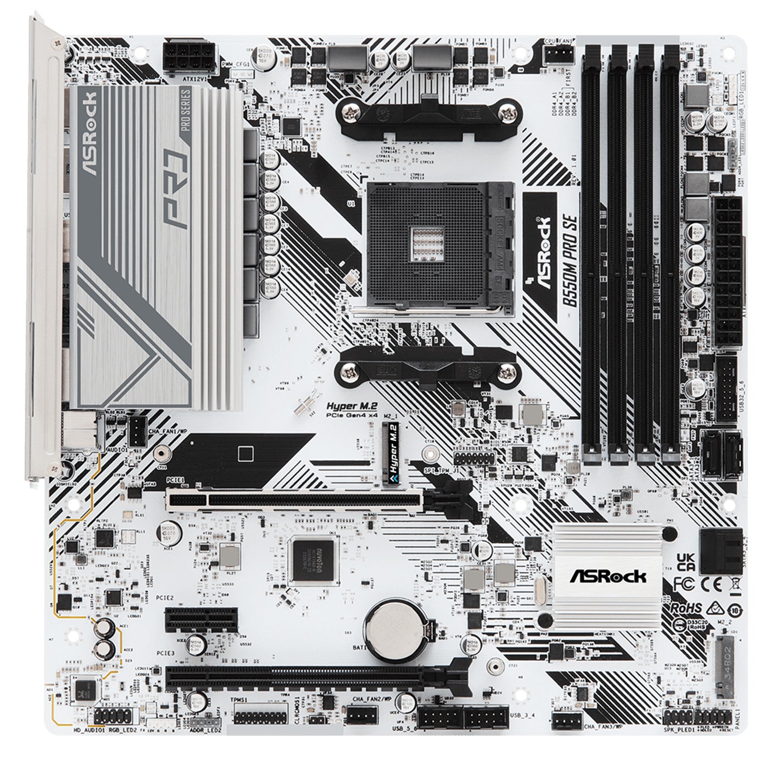 ASRock B550M Pro SE Motherboard - AMD PRO565 Chipset, AM4 Socket, SATA3 6Gbps ATX With DDR4 Up to 128GB Max Memory, Dual M.2 For SSD, HDMI, DisplayPort
