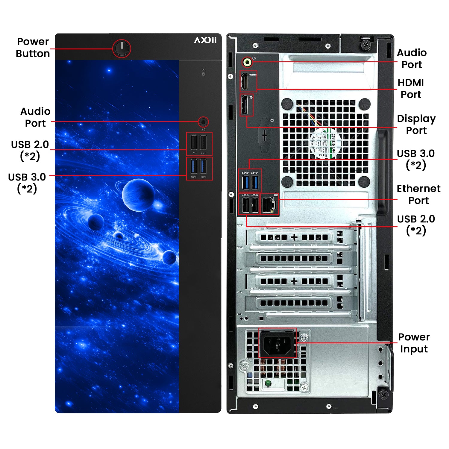 AXOII COSMOS Gaming Desktop PC Computer, Intel Core i5 - 8th Gen Up to 4.10GHz processor, 16GB DDR4 RAM, 512GB - 1TB NVMe SSD, 24/27 Inch FHD Monitor, Wi-Fi, Bluetooth Adapter - Windows 11 Pro
