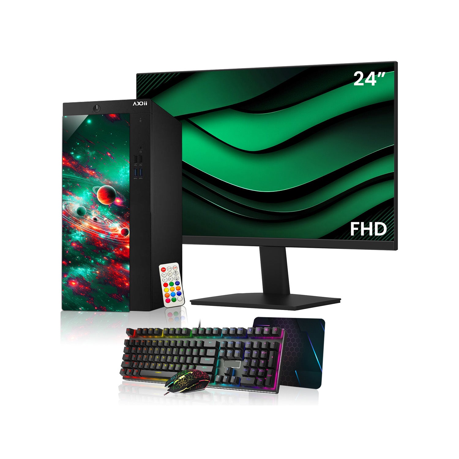 AXOII COSMOS Gaming Desktop PC Computer, Intel Core i5 - 8th Gen Up to 4.10GHz processor, 16GB DDR4 RAM, 512GB - 1TB NVMe SSD, 24/27 Inch FHD Monitor, Wi-Fi, Bluetooth Adapter - Windows 11 Pro