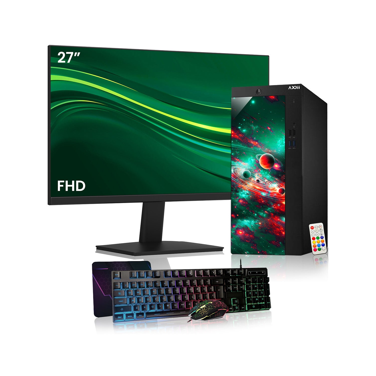AXOII COSMOS Gaming Desktop PC Computer, Intel Core i5 - 8th Gen Up to 4.10GHz processor, 16GB DDR4 RAM, 512GB - 1TB NVMe SSD, 24/27 Inch FHD Monitor, Wi-Fi, Bluetooth Adapter - Windows 11 Pro