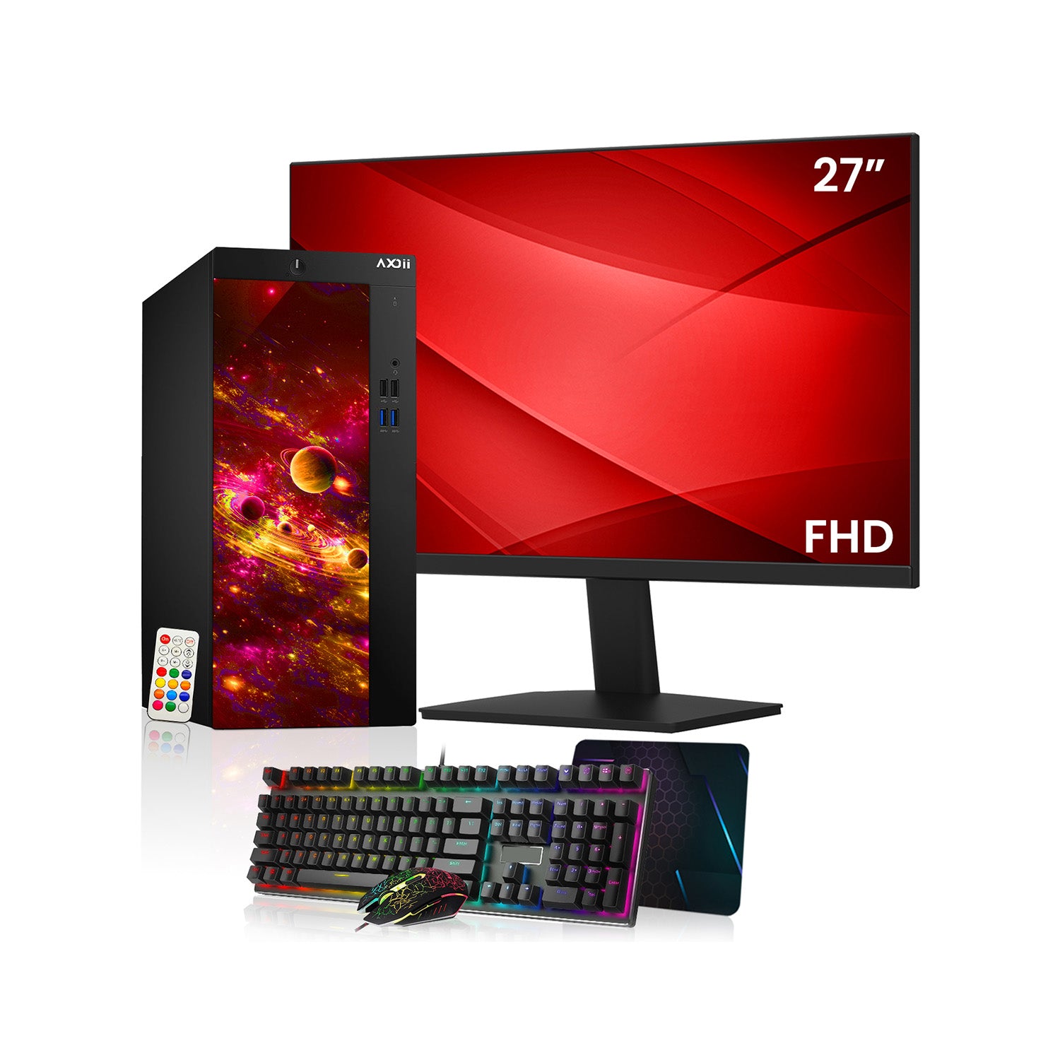 AXOII COSMOS Gaming Desktop PC Computer, Intel Core i5 - 8th Gen Up to 4.10GHz processor, 16GB DDR4 RAM, 512GB - 1TB NVMe SSD, 24/27 Inch FHD Monitor, Wi-Fi, Bluetooth Adapter - Windows 11 Pro